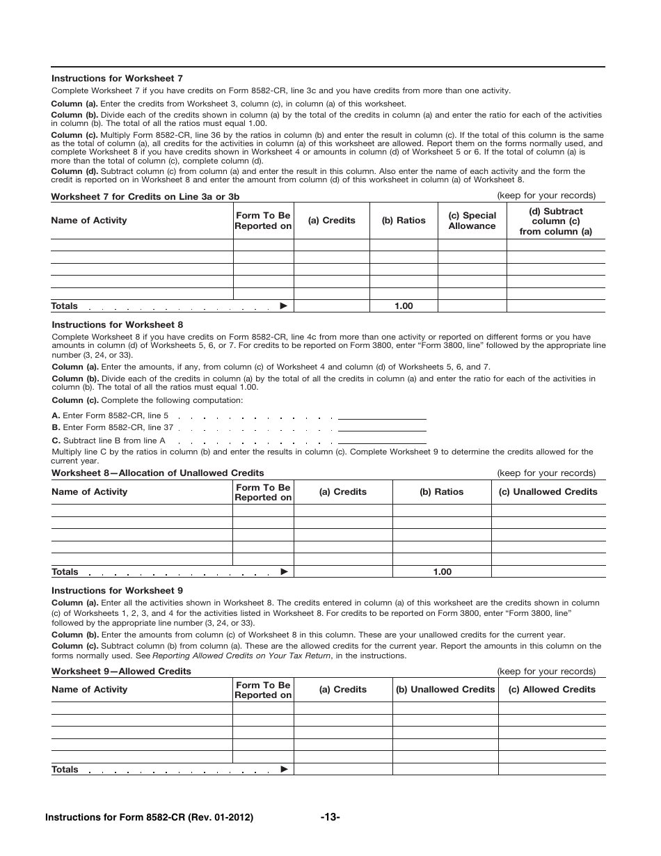 Instructions for IRS Form 8582-CR Passive Activity Credit Limitations, Page 13