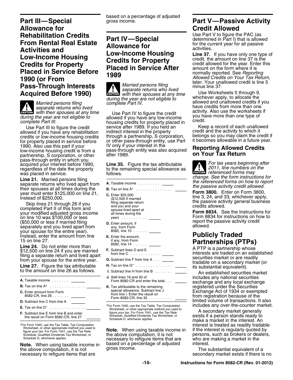 Instructions for IRS Form 8582-CR Passive Activity Credit Limitations, Page 14