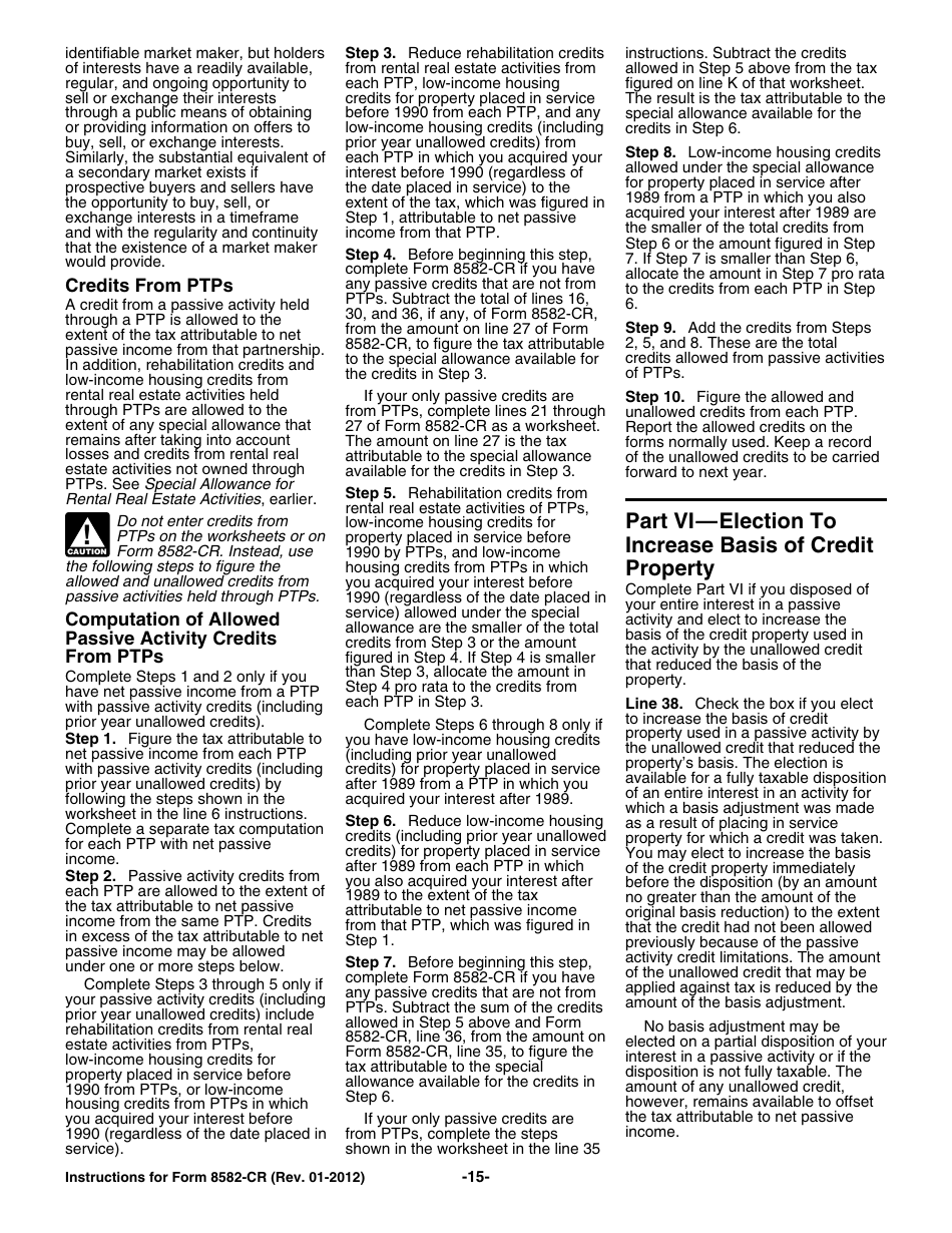 Instructions for IRS Form 8582-CR Passive Activity Credit Limitations, Page 15