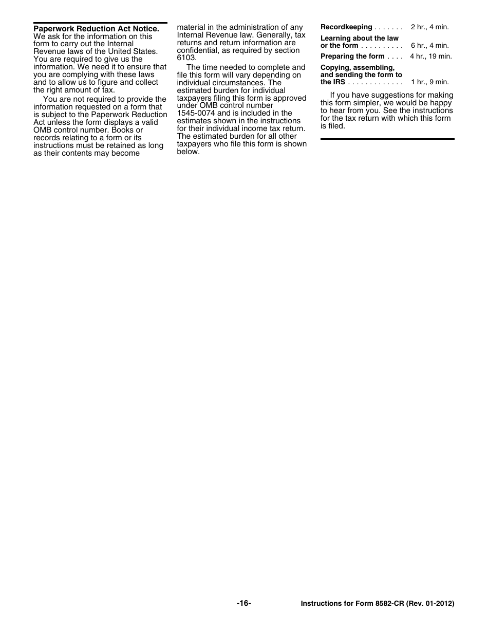 Instructions for IRS Form 8582-CR Passive Activity Credit Limitations, Page 16