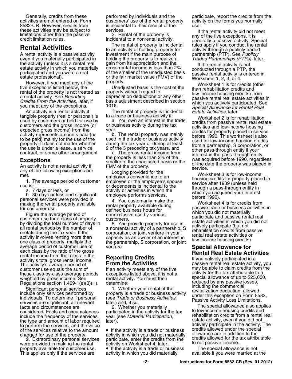 Instructions for IRS Form 8582-CR Passive Activity Credit Limitations, Page 2