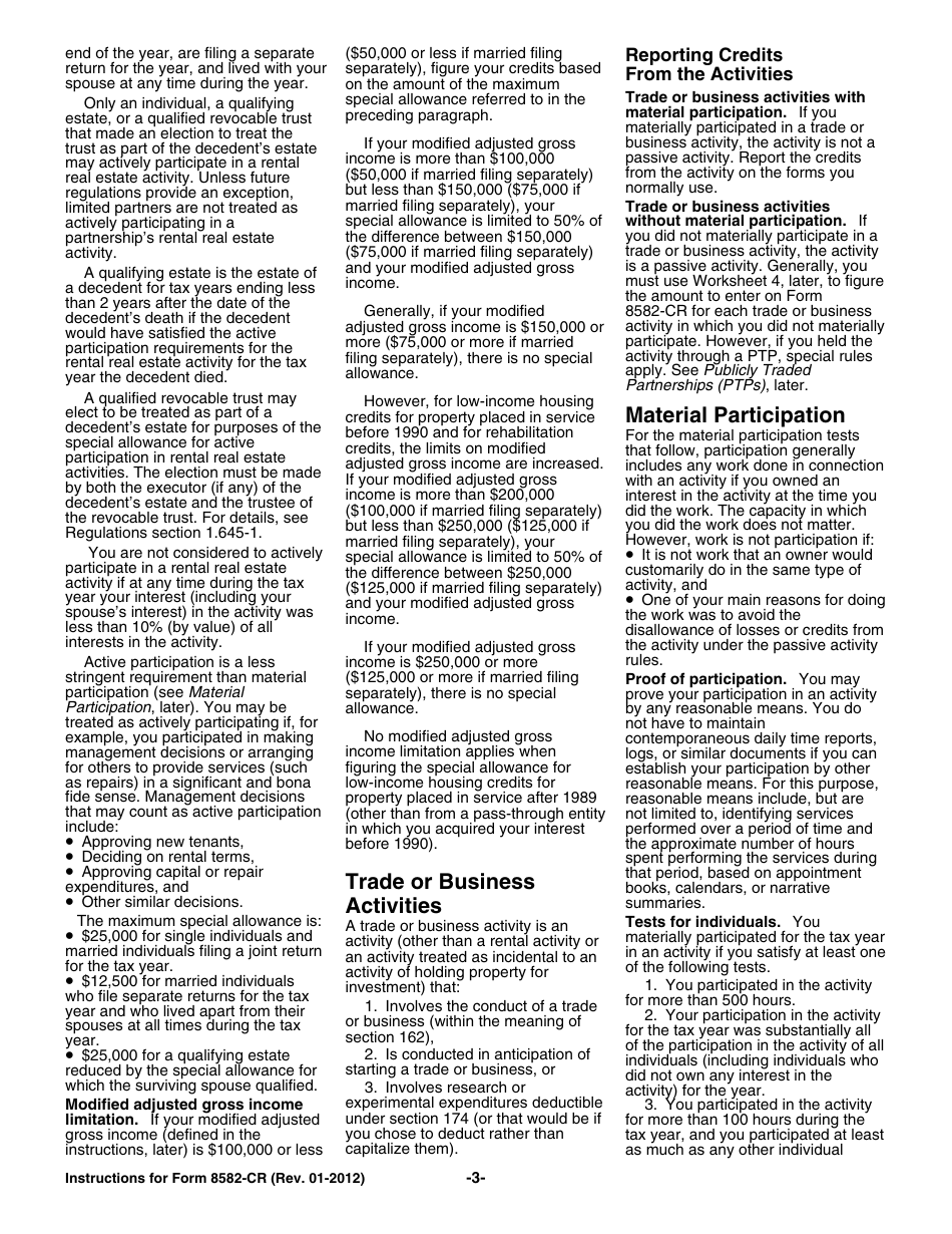 Instructions for IRS Form 8582-CR Passive Activity Credit Limitations, Page 3