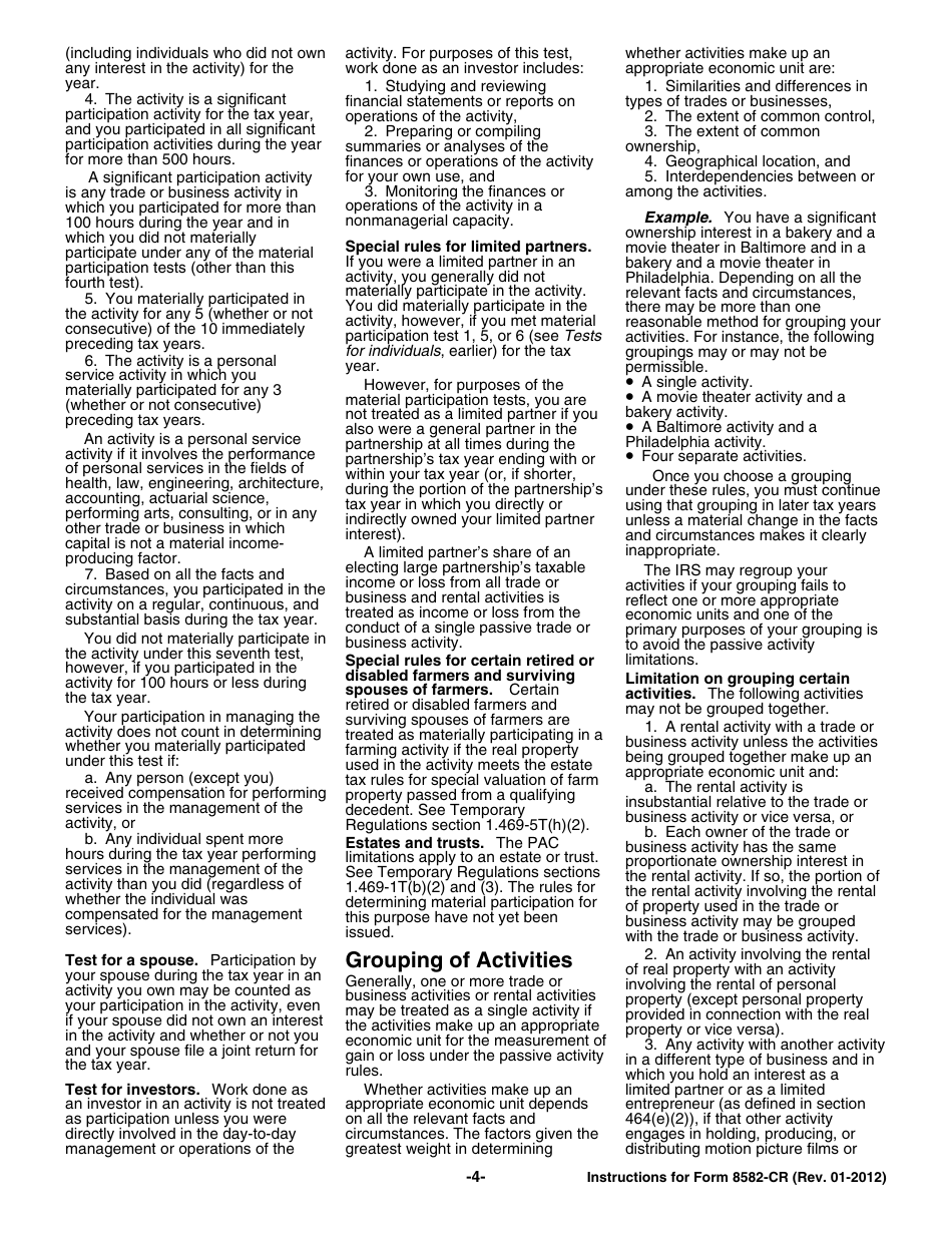 Instructions for IRS Form 8582-CR Passive Activity Credit Limitations, Page 4
