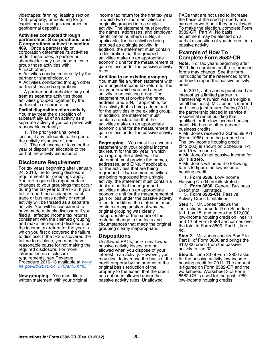 Instructions for IRS Form 8582-CR Passive Activity Credit Limitations, Page 5
