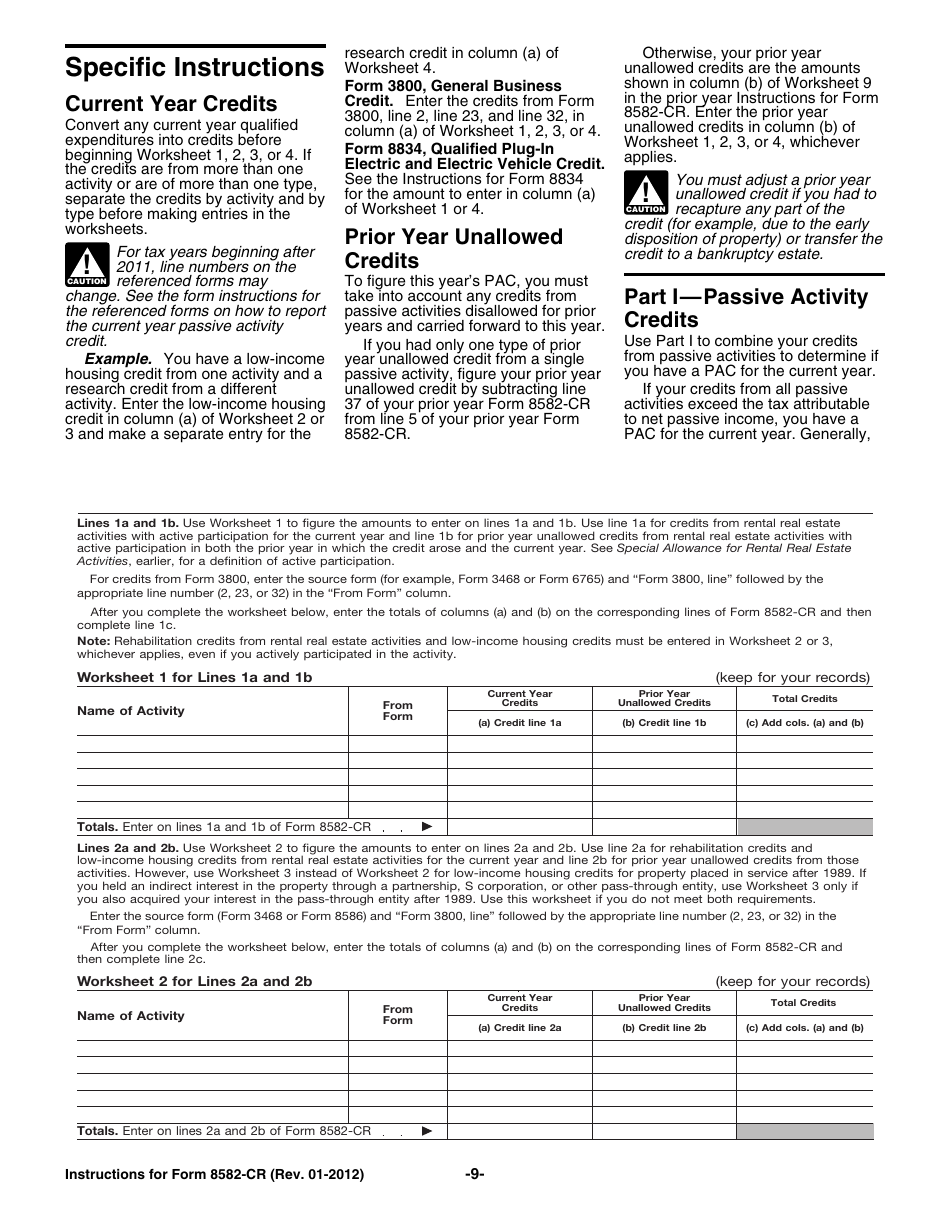Instructions for IRS Form 8582-CR Passive Activity Credit Limitations, Page 9