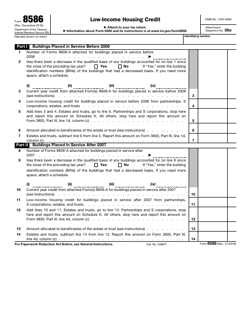 IRS Form 8586  Printable Pdf