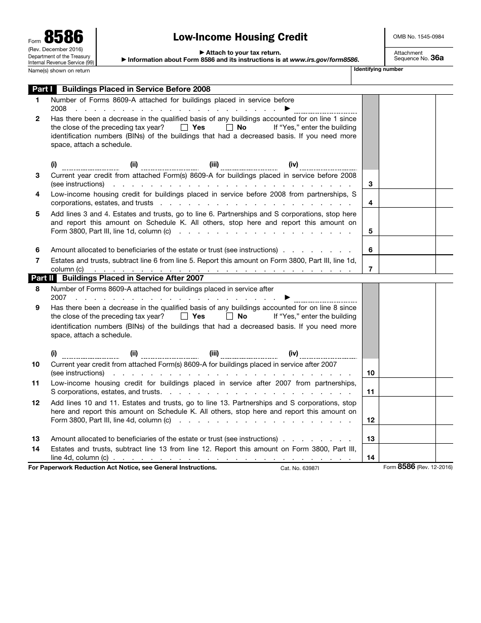 IRS Form 8586 Low-Income Housing Credit, Page 1