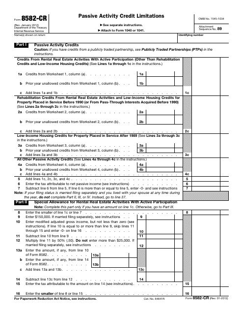 IRS Form 8582-CR  Printable Pdf