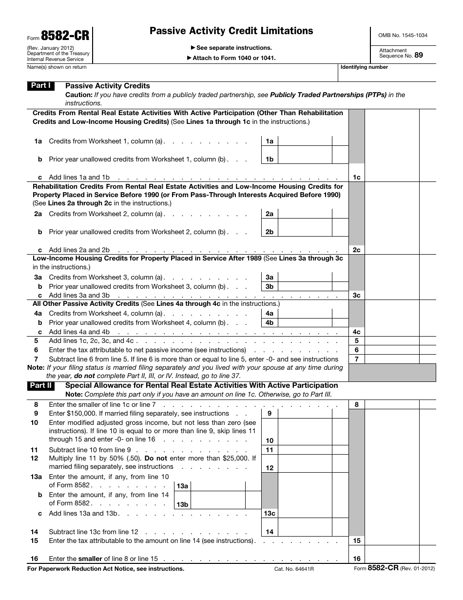 IRS Form 8582-CR Passive Activity Credit Limitations, Page 1