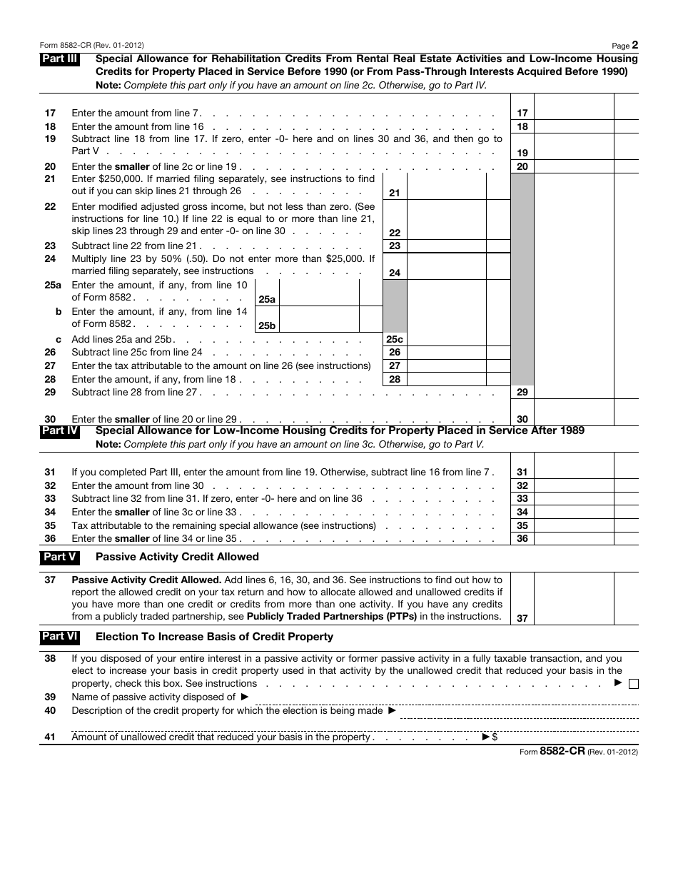 IRS Form 8582-CR Passive Activity Credit Limitations, Page 2