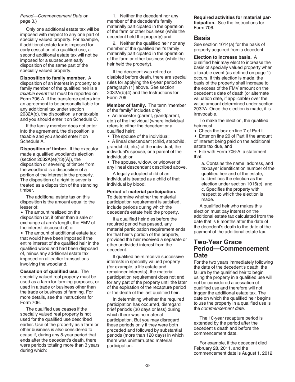 Instructions for IRS Form 706-A United States Additional Estate Tax Return, Page 2