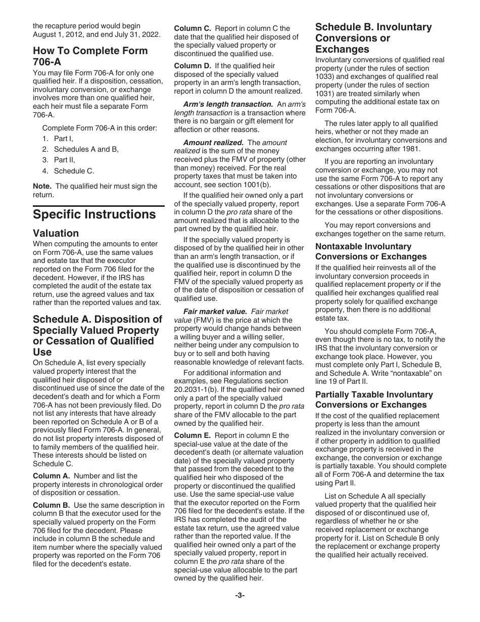 Instructions for IRS Form 706-A United States Additional Estate Tax Return, Page 3