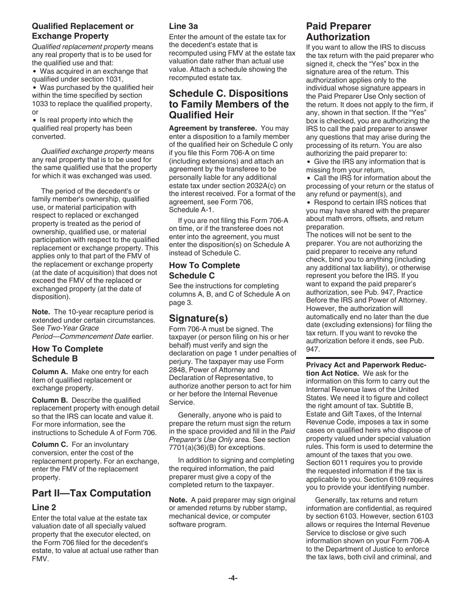 Instructions for IRS Form 706-A United States Additional Estate Tax Return, Page 4