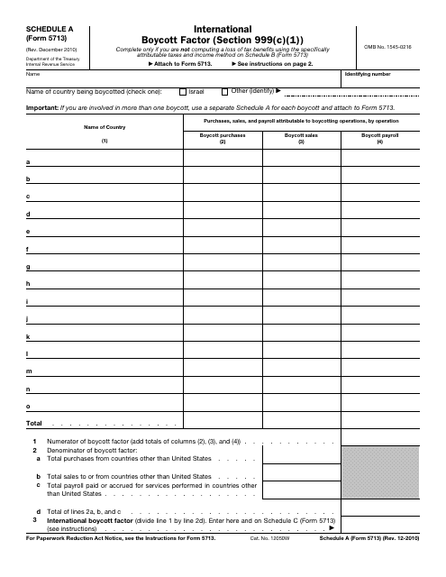 IRS Form 5713 Schedule A  Printable Pdf