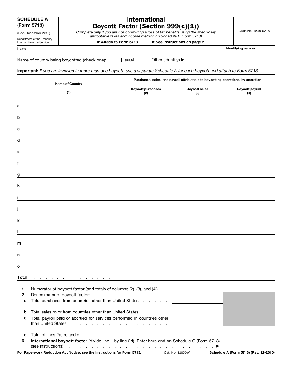 IRS Form 5713 Schedule A International Boycott Factor (Section 999(C)(1)), Page 1
