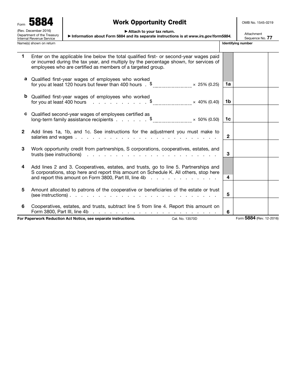 IRS Form 5884 Work Opportunity Credit, Page 1
