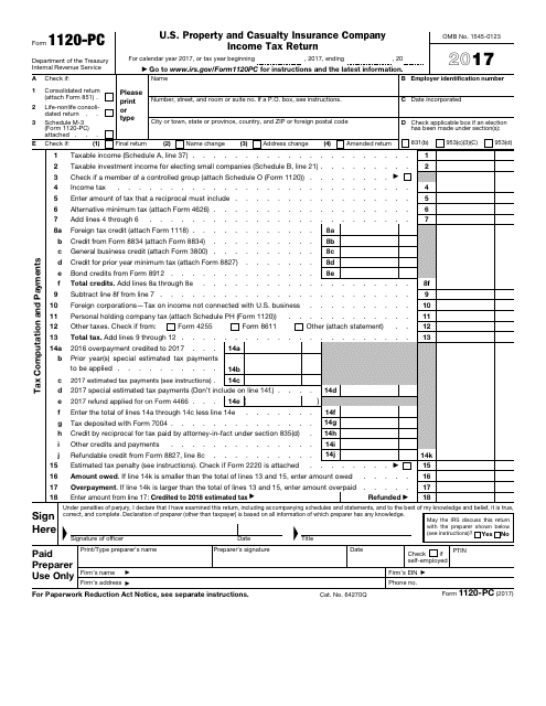 IRS Form 1120-PC 2016 Printable Pdf