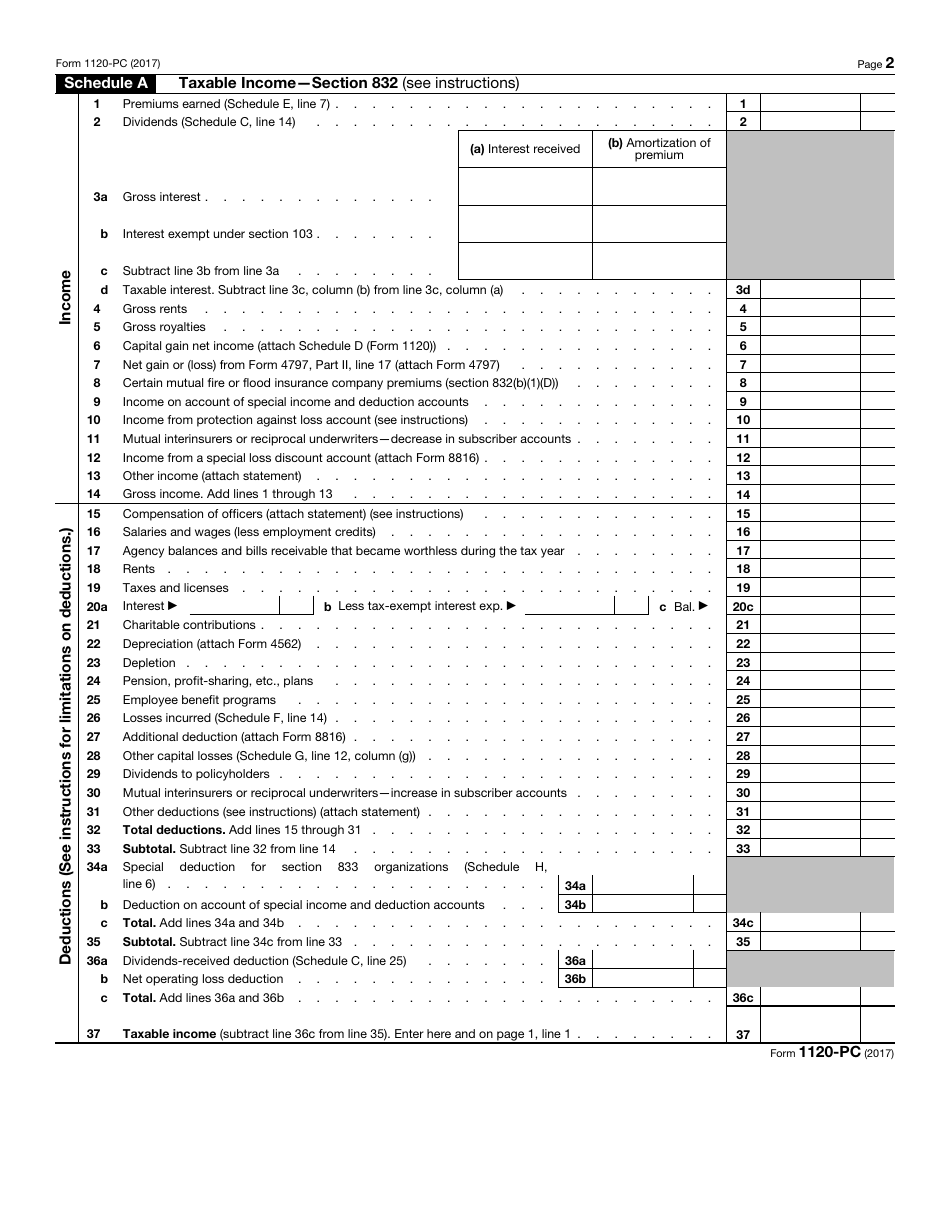 IRS Form 1120-PC U.S. Property and Casualty Insurance Company Income Tax Return, Page 2
