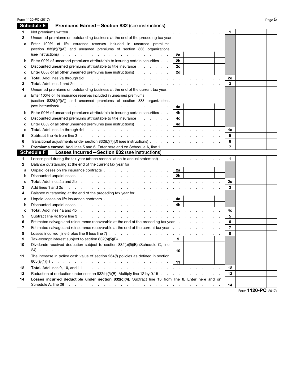 IRS Form 1120-PC U.S. Property and Casualty Insurance Company Income Tax Return, Page 5