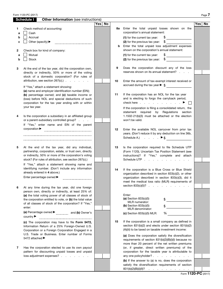 IRS Form 1120-PC U.S. Property and Casualty Insurance Company Income Tax Return, Page 7