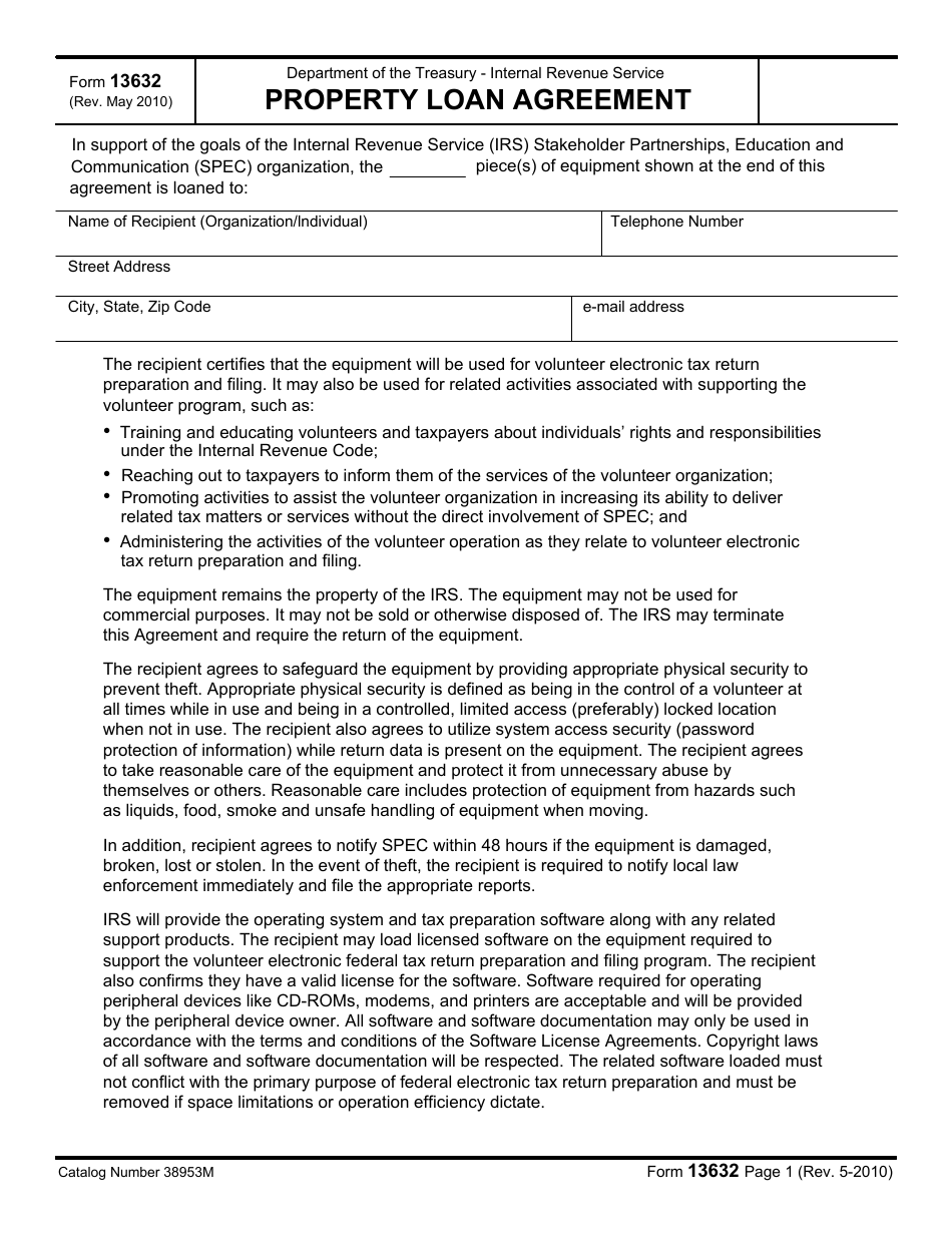 IRS Form 13632 Property Loan Agreement, Page 1
