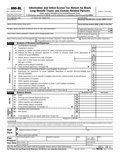 IRS Form 990-BL  Printable Pdf