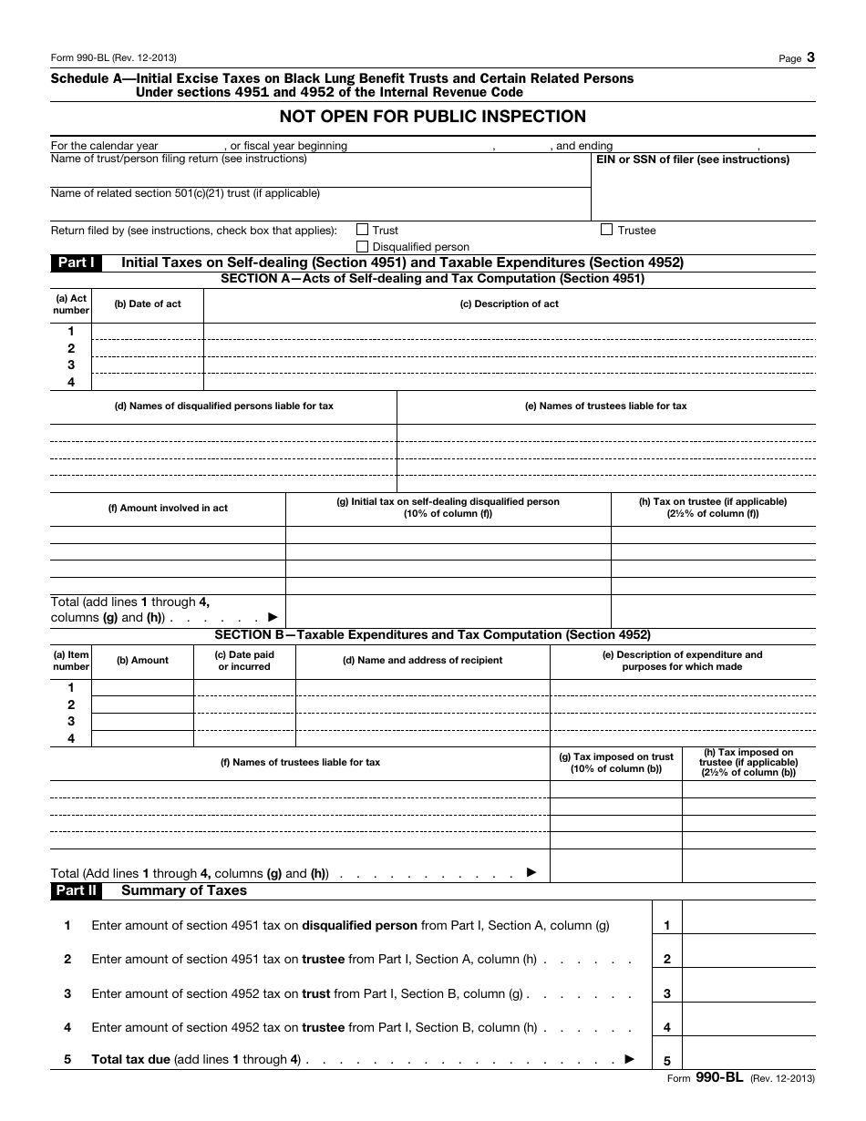 IRS Form 990-BL Information and Initial Excise Tax Return for Black Lung Benefit Trusts and Certain Related Persons, Page 3