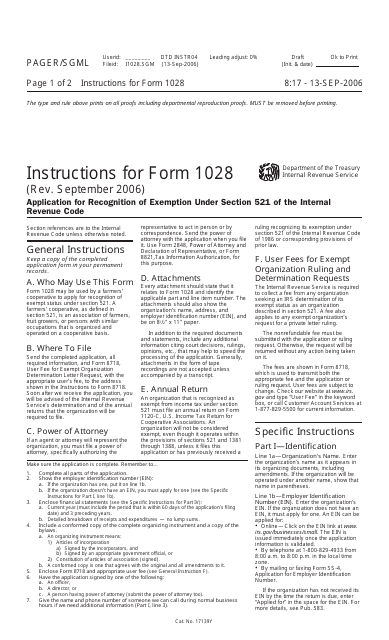 Instructions for IRS Form 1028 Application for Recognition of Exemption Under Section 521 of the Internal Revenue Code