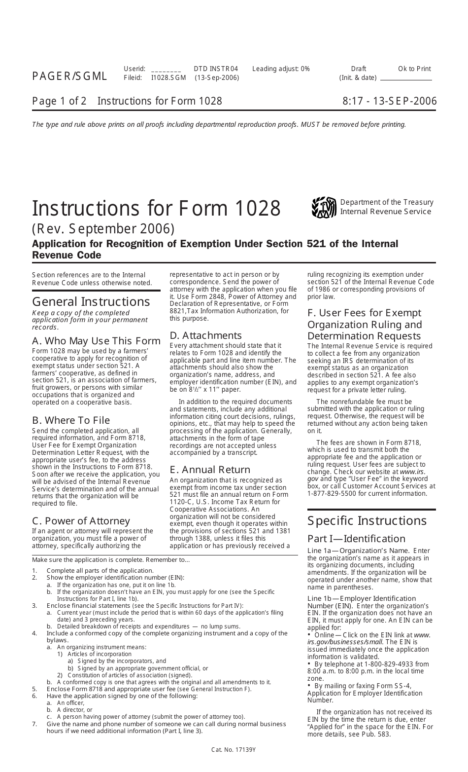 Instructions for IRS Form 1028 Application for Recognition of Exemption Under Section 521 of the Internal Revenue Code, Page 1