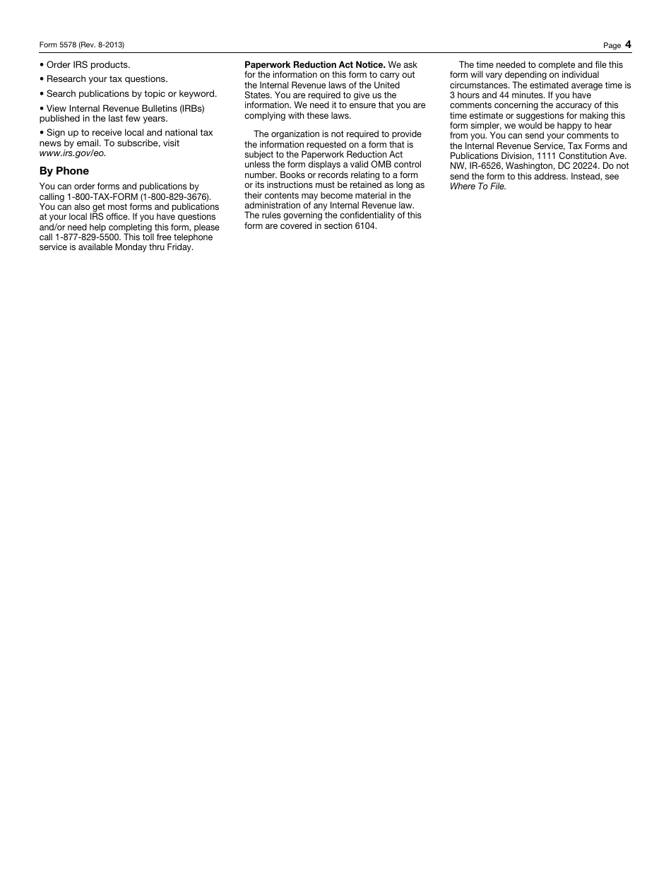 IRS Form 5578 Annual Certification of Racial Nondiscrimination for a Private School Exempt From Federal Income Tax, Page 4