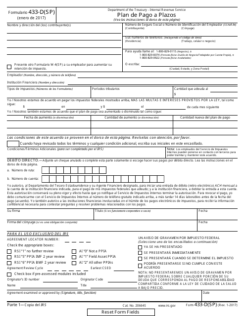IRS Formulario 433-D(SP)  Printable Pdf