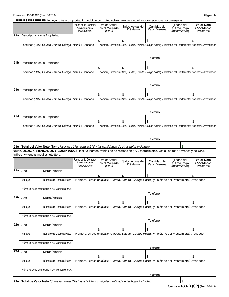 IRS Formulario 433-B (SP) Informacion De Cobro Para Los Negocios (Spanish), Page 4