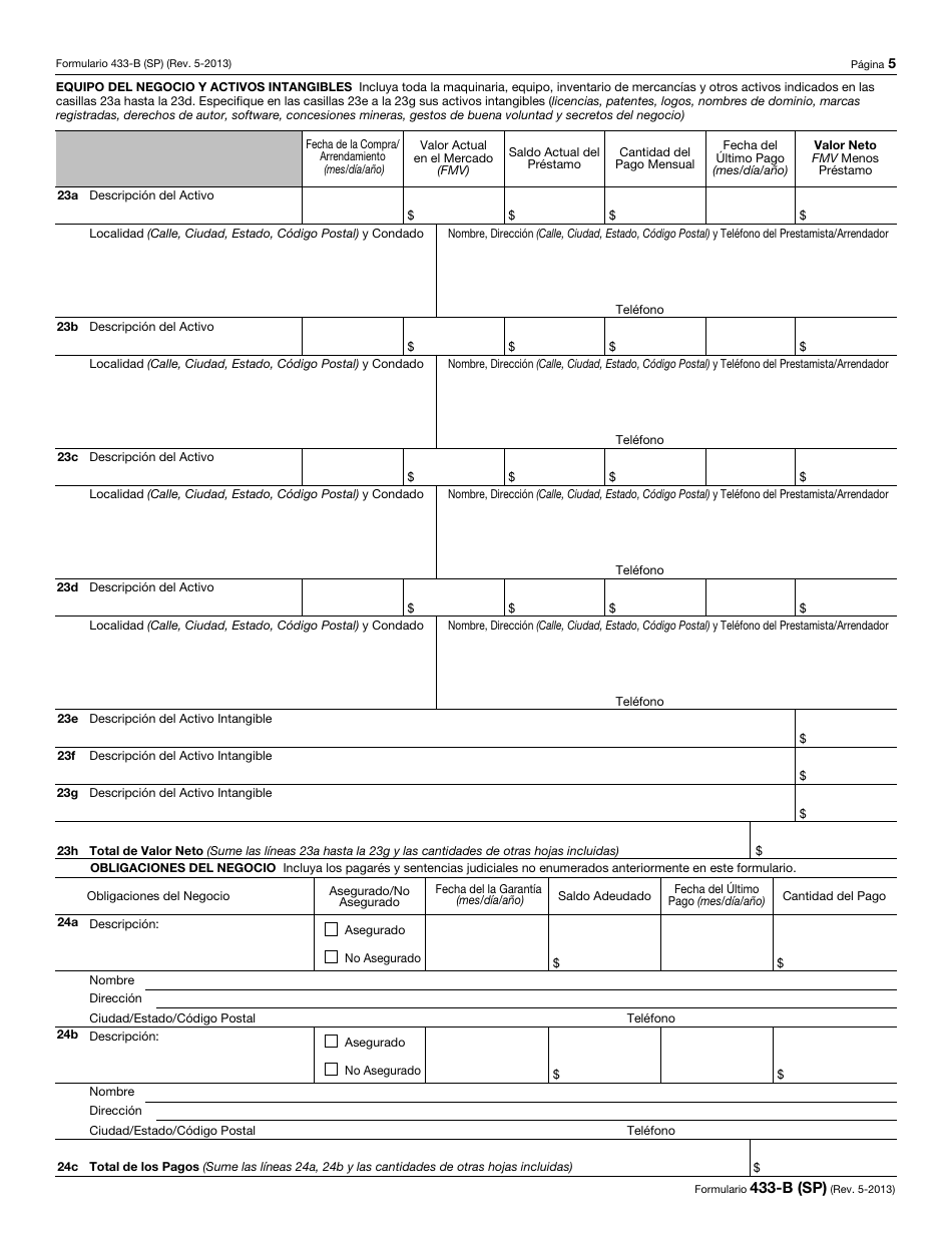 IRS Formulario 433-B (SP) Informacion De Cobro Para Los Negocios (Spanish), Page 5