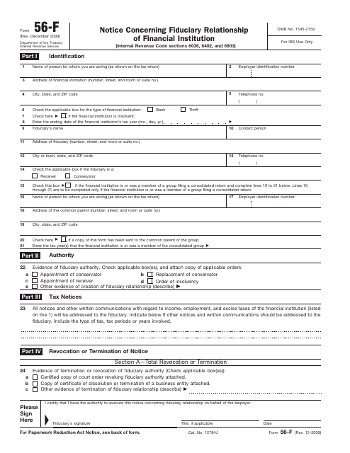 IRS Form 56-F  Printable Pdf
