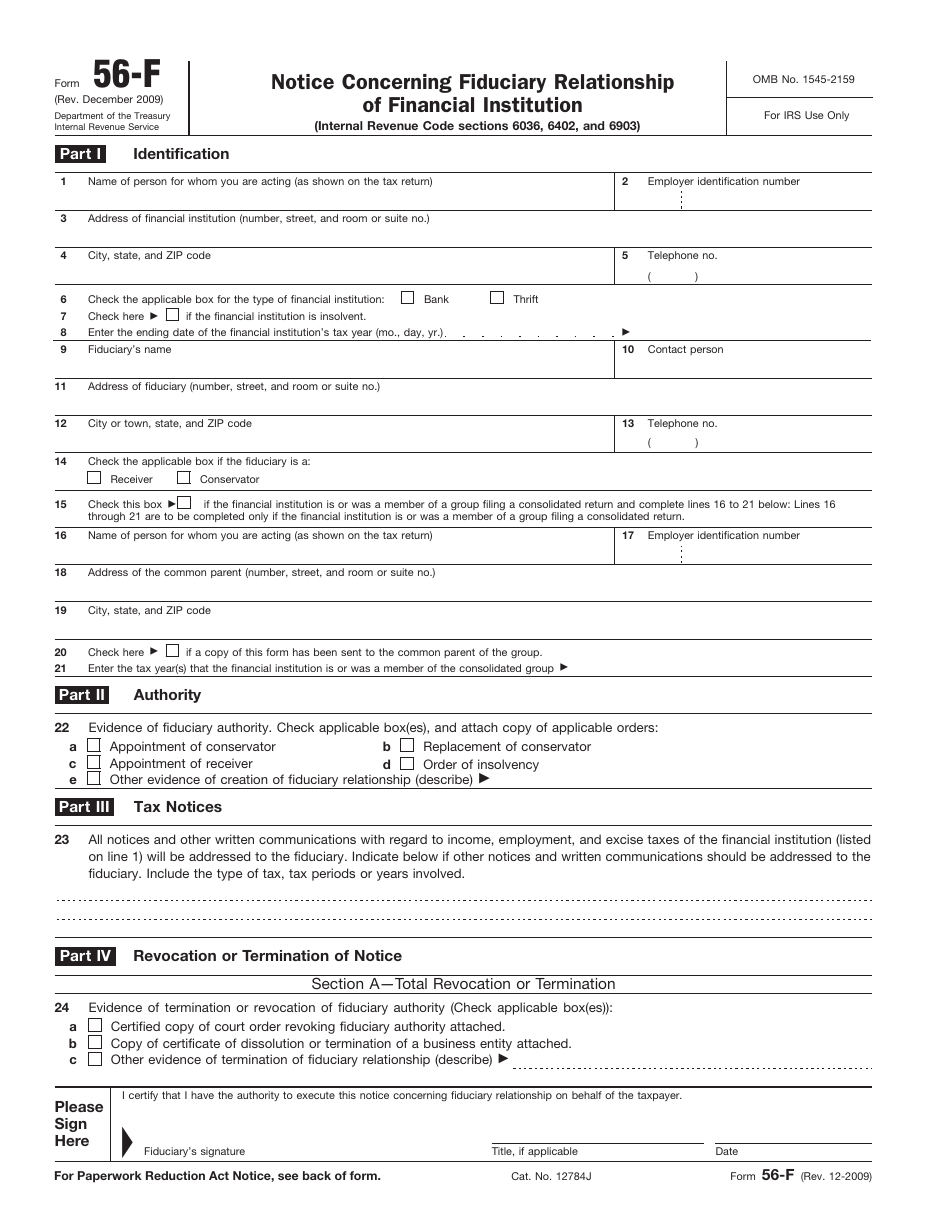 IRS Form 56-F Notice Concerning Fiduciary Relationship of Financial Institution, Page 1