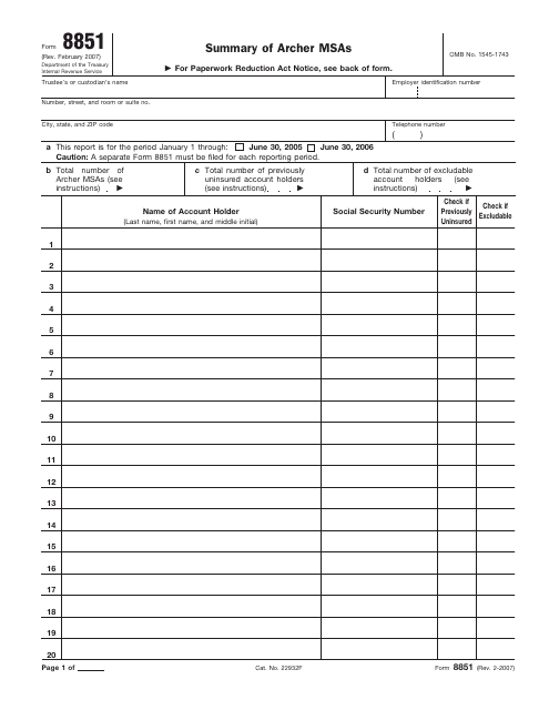 IRS Form 8851  Printable Pdf
