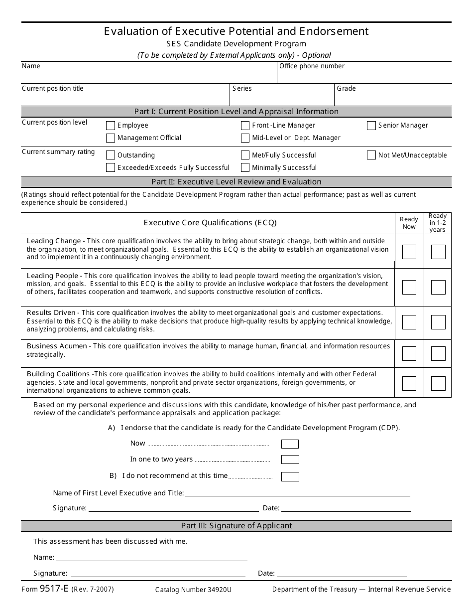 IRS Form 9517E Fill Out, Sign Online and Download Fillable PDF