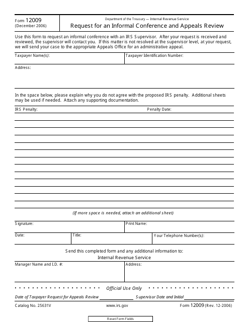 IRS Form 12009  Printable Pdf