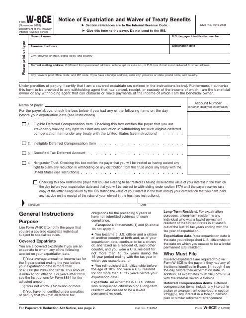 IRS Form W-8CE  Printable Pdf