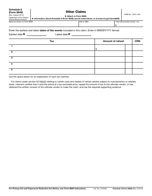 IRS Form 8849 Schedule 6  Printable Pdf