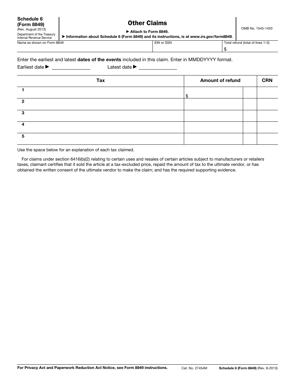 IRS Form 8849 Schedule 6 Other Claims, Page 1