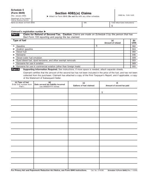 IRS Form 8849 Schedule 5  Printable Pdf