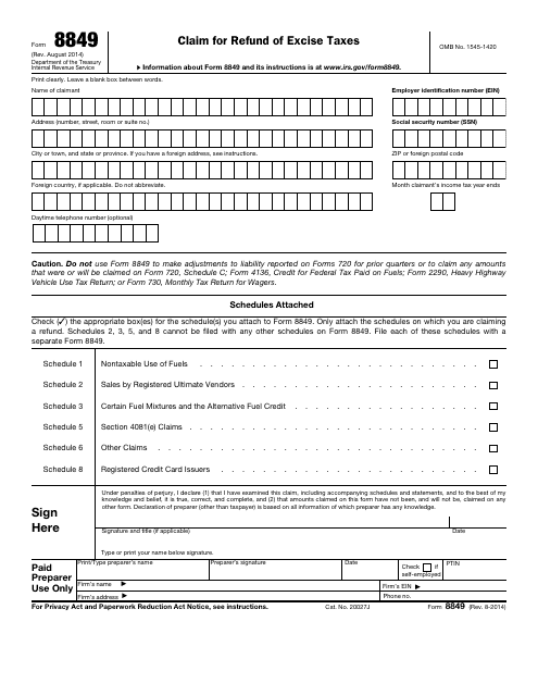 IRS Form 8849  Printable Pdf