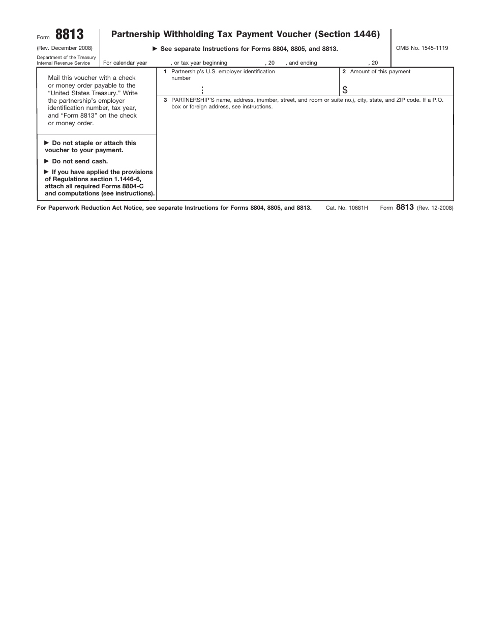 IRS Form 8813 Partnership Withholding Tax Payment Voucher (Section 1446), Page 1