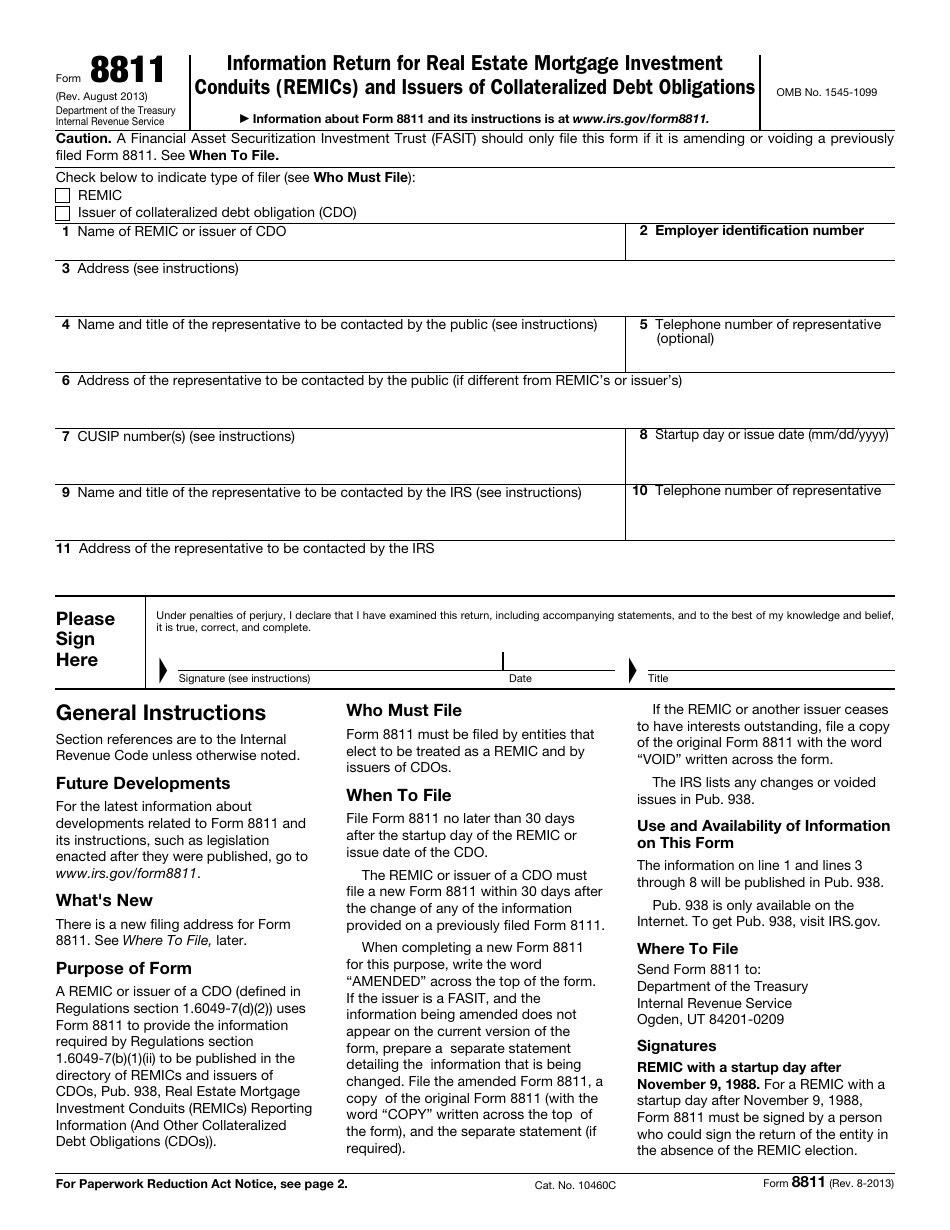 IRS Form 8811 Information Return for Real Estate Mortgage Investment Conduits (Remics) and Issuers of Collateralized Debt Obligations, Page 1