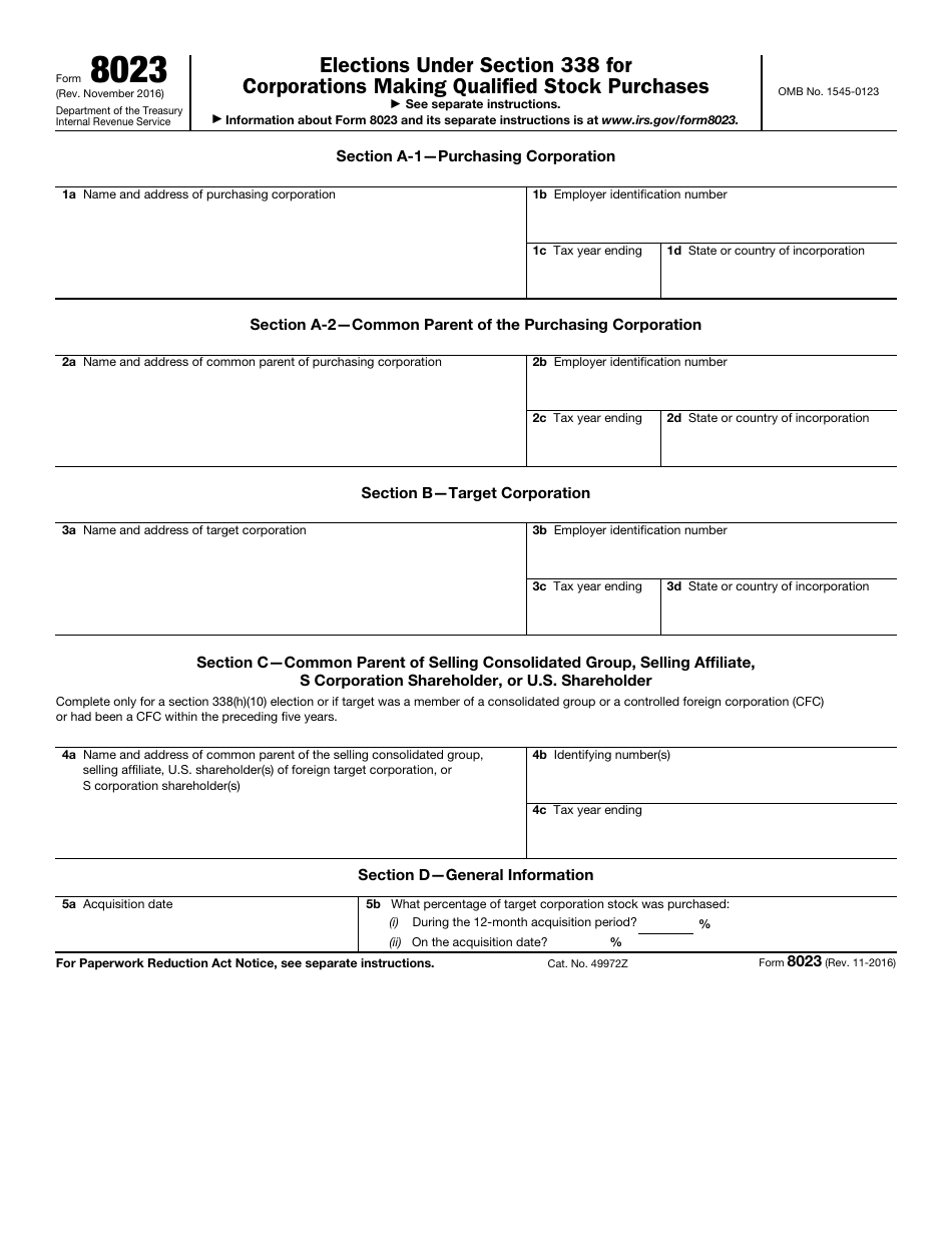 IRS Form 8023 Elections Under Section 338 for Corporations Making Qualified Stock Purchases, Page 1