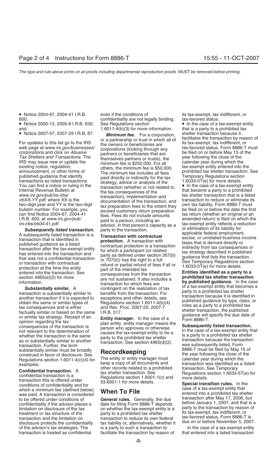Instructions for IRS Form 8886-T Disclosure by Tax-Exempt Entity Regarding Prohibited Tax Shelter Transaction, Page 2