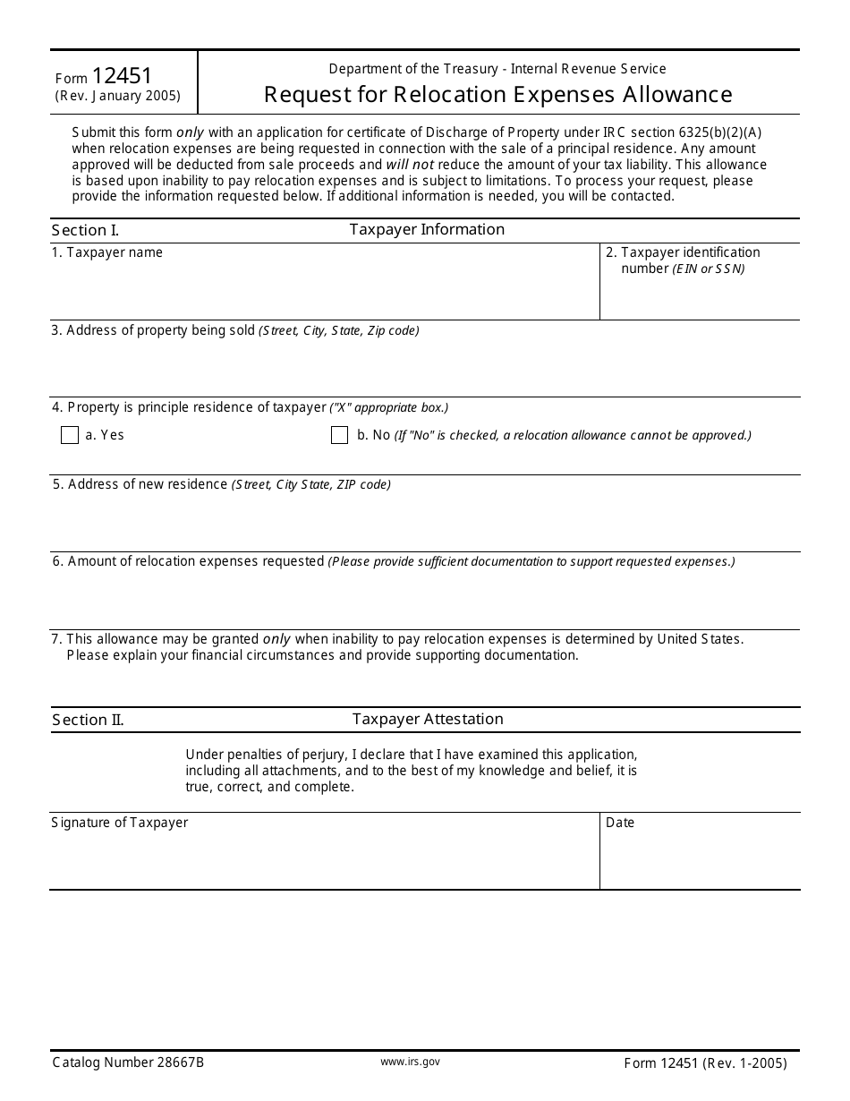 IRS Form 12451 Request for Relocation Expenses Allowance, Page 1
