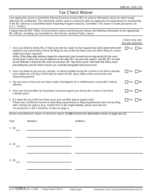 IRS Form 12339-A Tax Check Waiver
