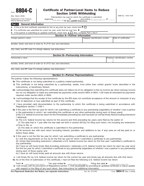 IRS Form 8804-C  Printable Pdf
